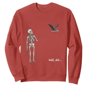 Funny Well Shit Skeleton Sweatshirt Bat Carrying Bones Halloween Gift