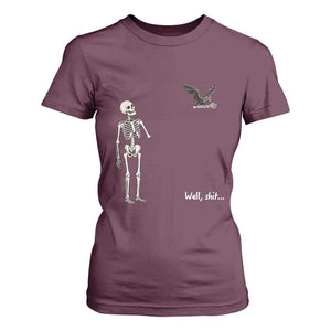 Funny Well Shit Skeleton T Shirt For Women Bat Carrying Bones Halloween Gift