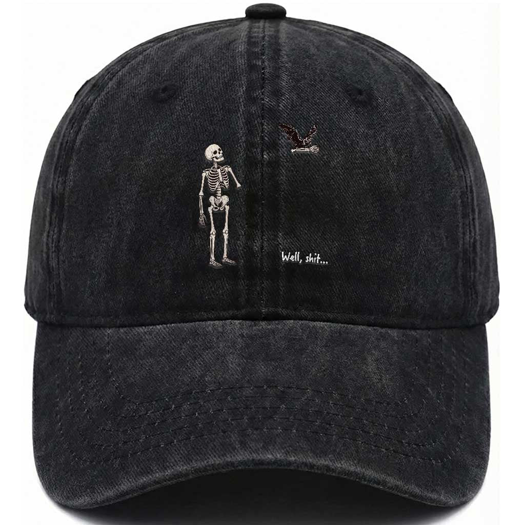 Funny Well Shit Skeleton Washed Cotton Baseball Cap Bat Carrying Bones Halloween Gift
