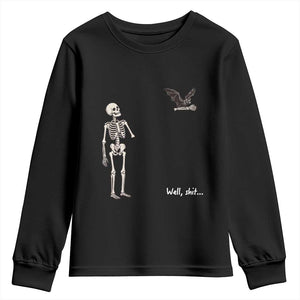 Funny Well Shit Skeleton Youth Sweatshirt Bat Carrying Bones Halloween Gift