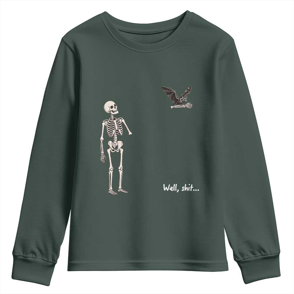Funny Well Shit Skeleton Youth Sweatshirt Bat Carrying Bones Halloween Gift