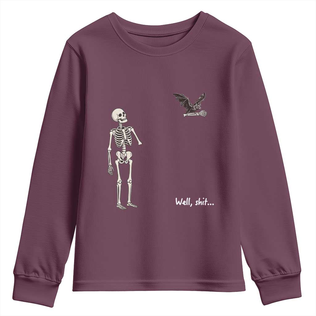 Funny Well Shit Skeleton Youth Sweatshirt Bat Carrying Bones Halloween Gift