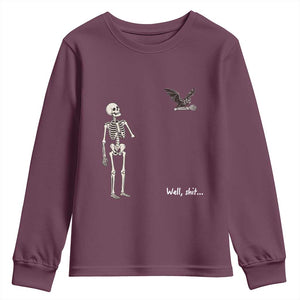 Funny Well Shit Skeleton Youth Sweatshirt Bat Carrying Bones Halloween Gift
