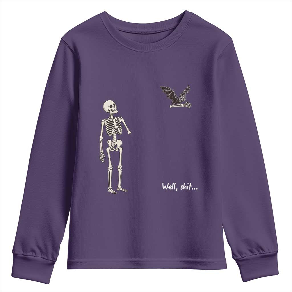 Funny Well Shit Skeleton Youth Sweatshirt Bat Carrying Bones Halloween Gift