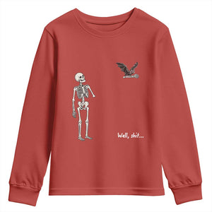 Funny Well Shit Skeleton Youth Sweatshirt Bat Carrying Bones Halloween Gift