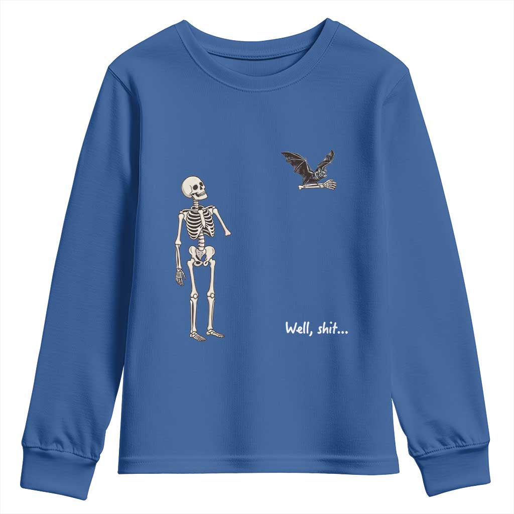 Funny Well Shit Skeleton Youth Sweatshirt Bat Carrying Bones Halloween Gift