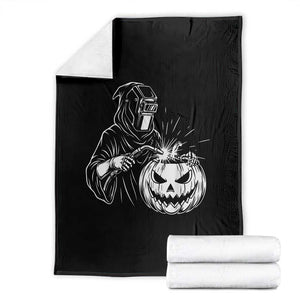 Funny Welder Halloween Grim Reaper Throw Blanket Spooky Tradesman Welding