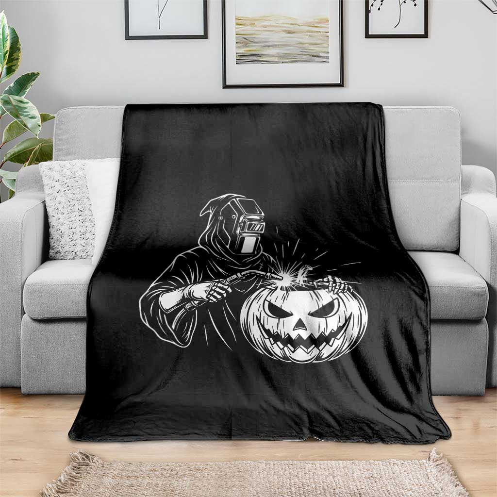 Funny Welder Halloween Grim Reaper Throw Blanket Spooky Tradesman Welding