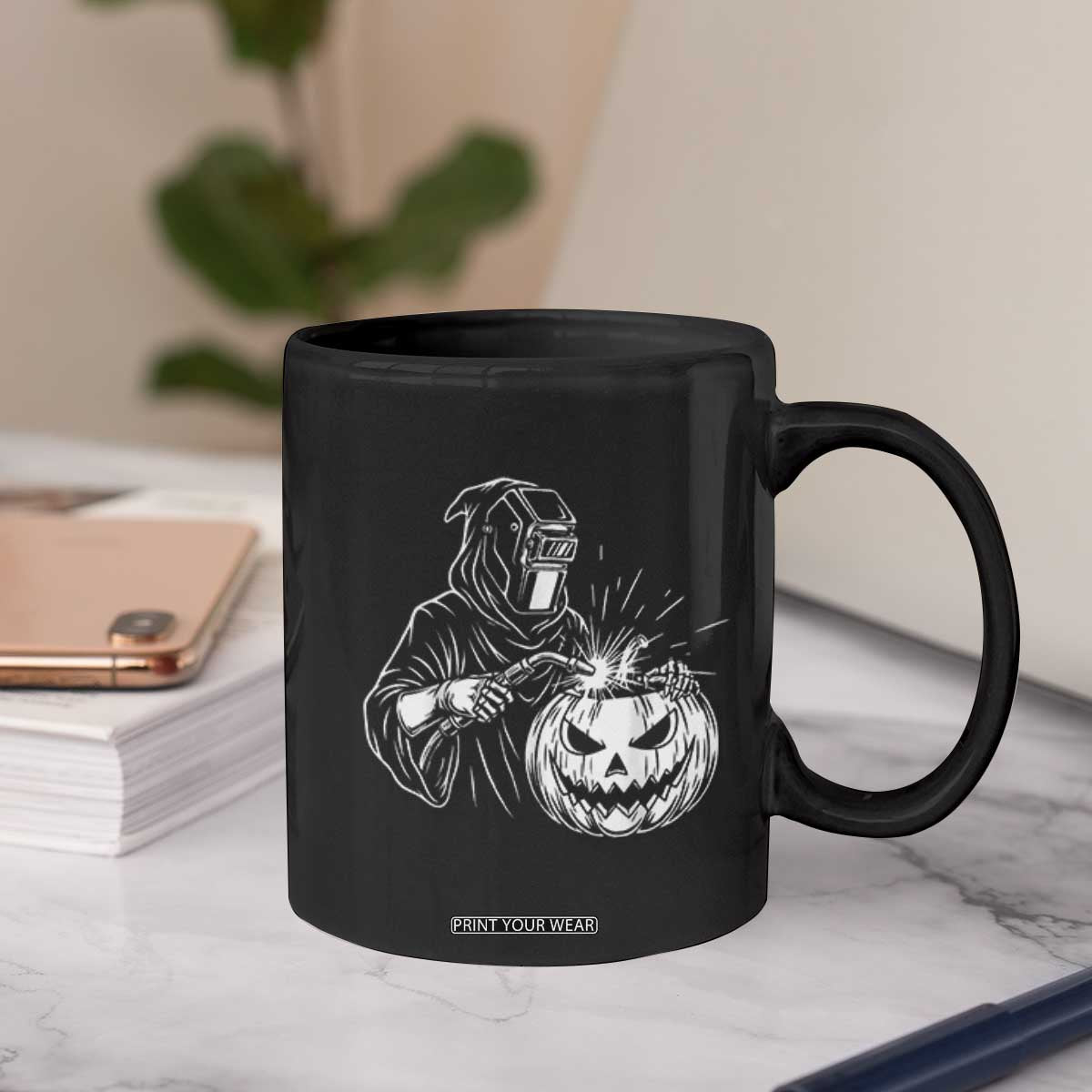 Funny Welder Halloween Grim Reaper Coffee Mug Spooky Tradesman Welding