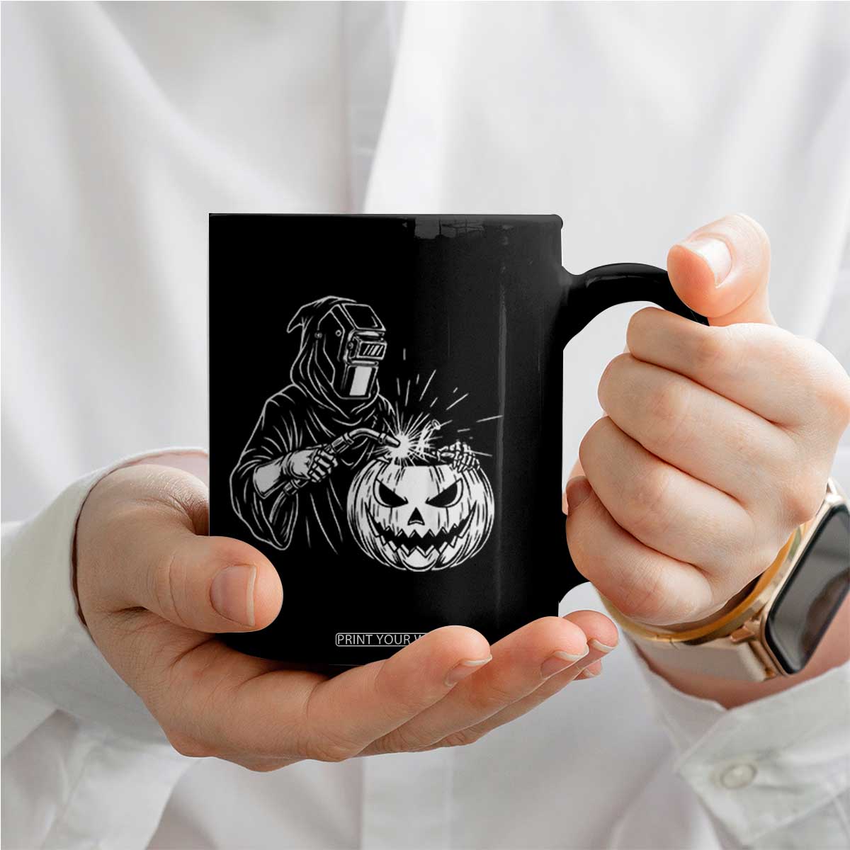 Funny Welder Halloween Grim Reaper Coffee Mug Spooky Tradesman Welding