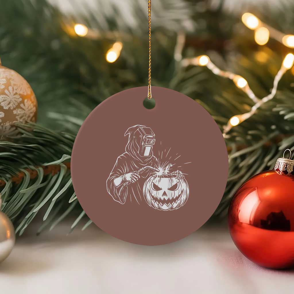 Funny Welder Halloween Grim Reaper Ceramic Ornament Spooky Tradesman Welding