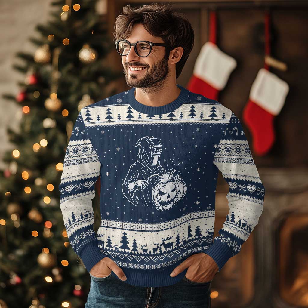 Funny Welder Halloween Grim Reaper Ugly Christmas Sweater Spooky Tradesman Welding