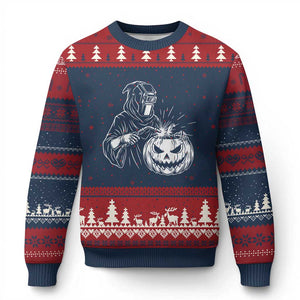 Funny Welder Halloween Grim Reaper Ugly Christmas Sweater Spooky Tradesman Welding
