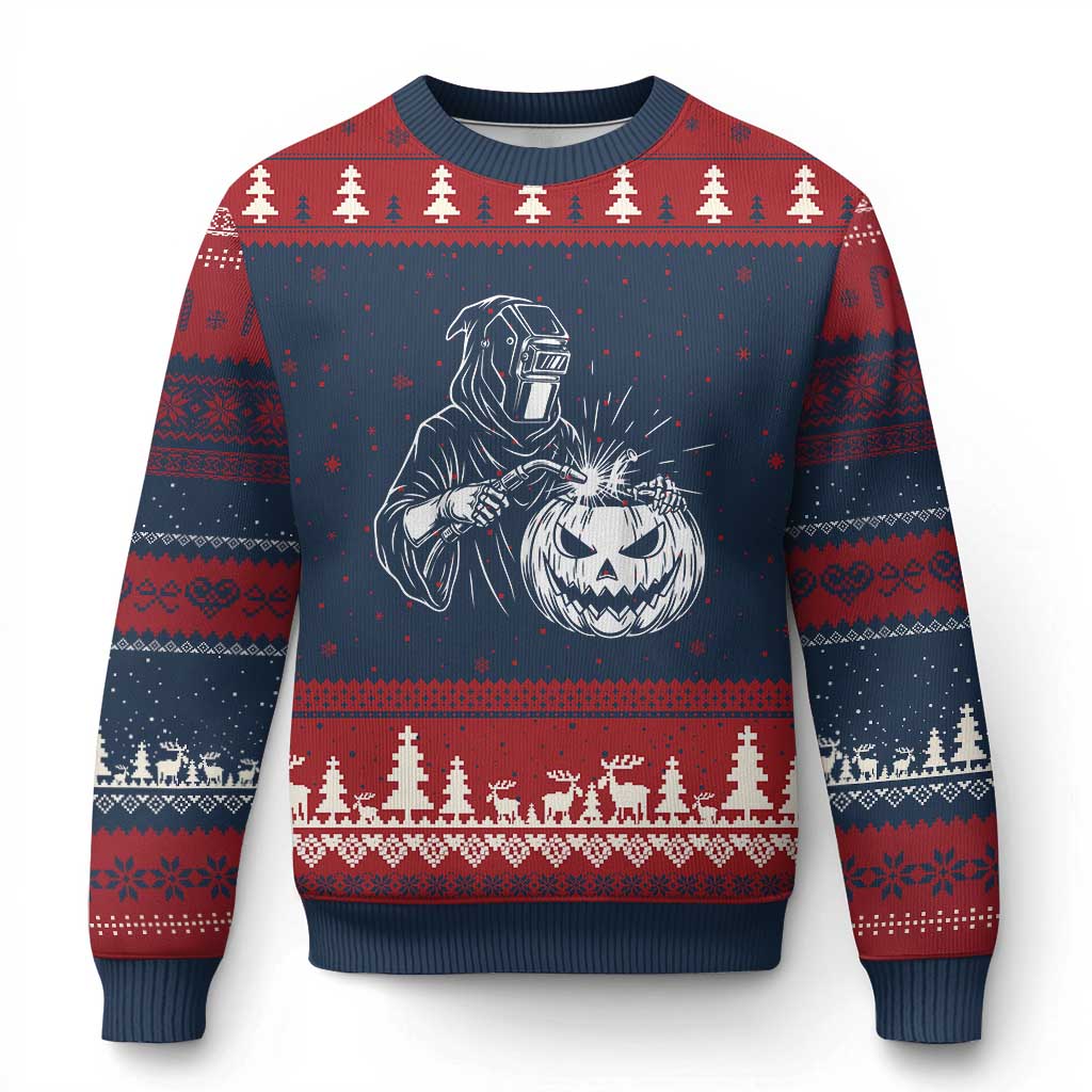 Funny Welder Halloween Grim Reaper Ugly Christmas Sweater Spooky Tradesman Welding