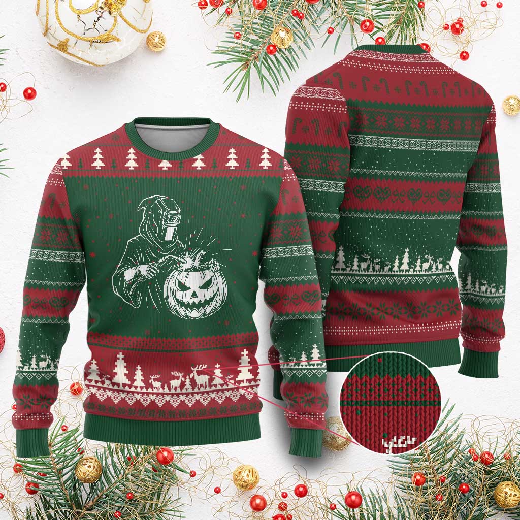 Funny Welder Halloween Grim Reaper Ugly Christmas Sweater Spooky Tradesman Welding