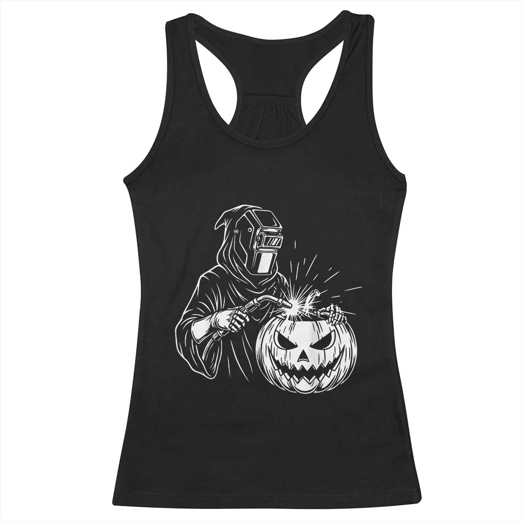 Funny Welder Halloween Grim Reaper Racerback Tank Top Spooky Tradesman Welding