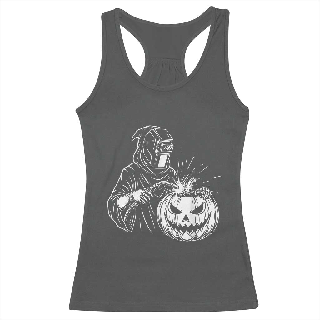 Funny Welder Halloween Grim Reaper Racerback Tank Top Spooky Tradesman Welding