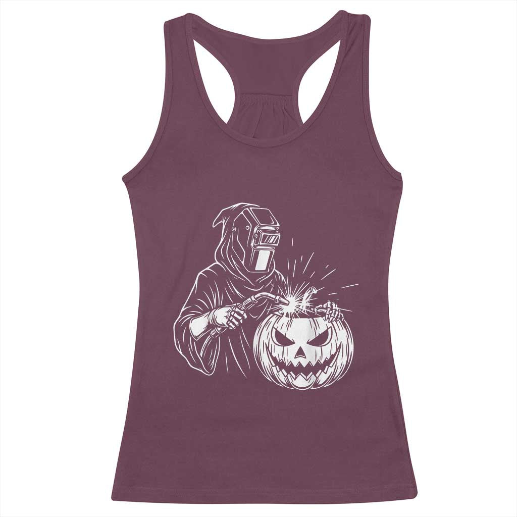 Funny Welder Halloween Grim Reaper Racerback Tank Top Spooky Tradesman Welding