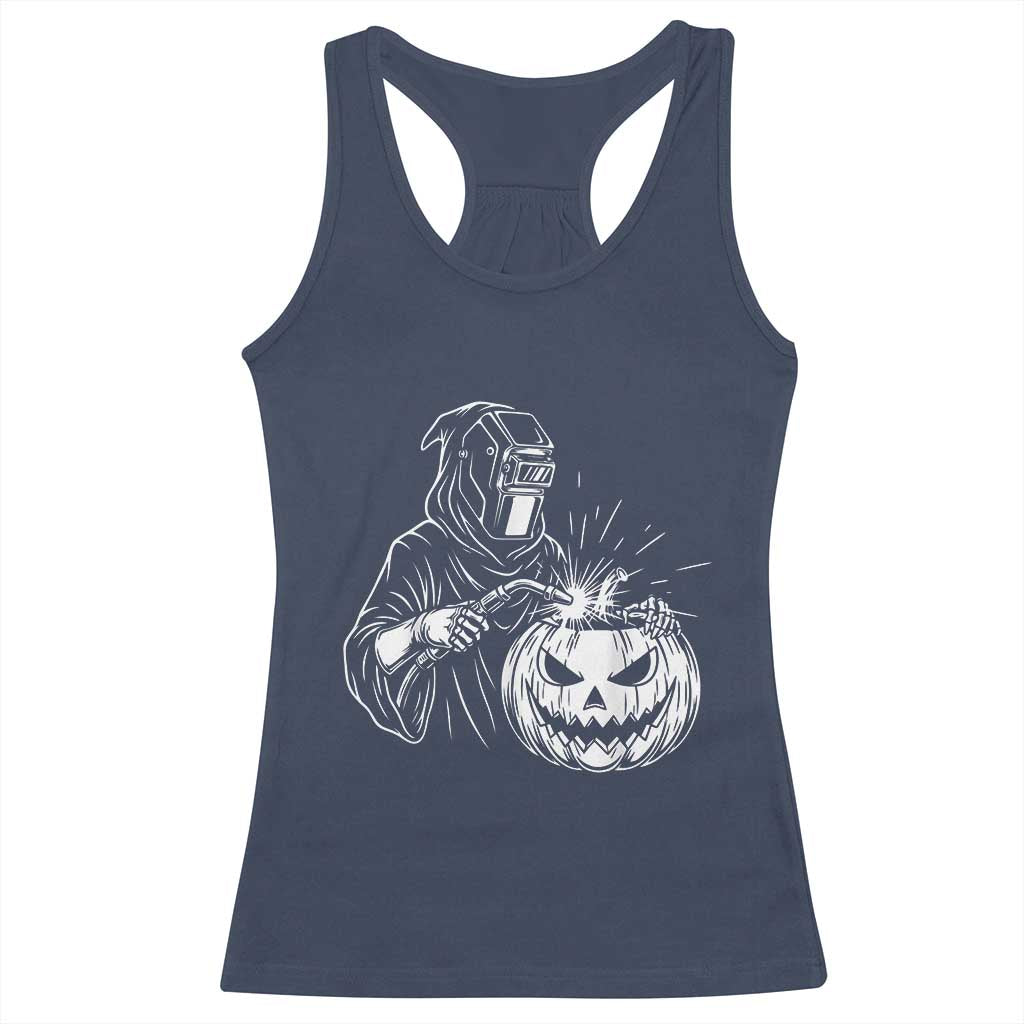 Funny Welder Halloween Grim Reaper Racerback Tank Top Spooky Tradesman Welding