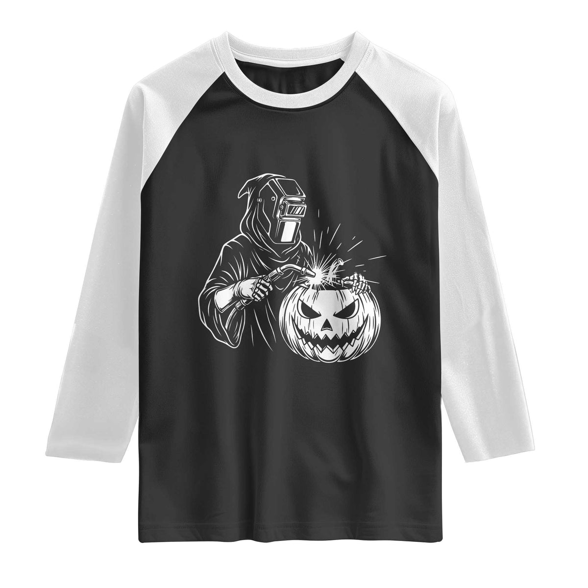 Funny Welder Halloween Grim Reaper Raglan Shirt Spooky Tradesman Welding