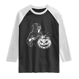 Funny Welder Halloween Grim Reaper Raglan Shirt Spooky Tradesman Welding