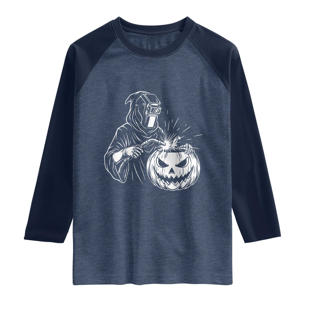 Funny Welder Halloween Grim Reaper Raglan Shirt Spooky Tradesman Welding