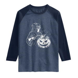 Funny Welder Halloween Grim Reaper Raglan Shirt Spooky Tradesman Welding