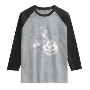 Funny Welder Halloween Grim Reaper Raglan Shirt Spooky Tradesman Welding