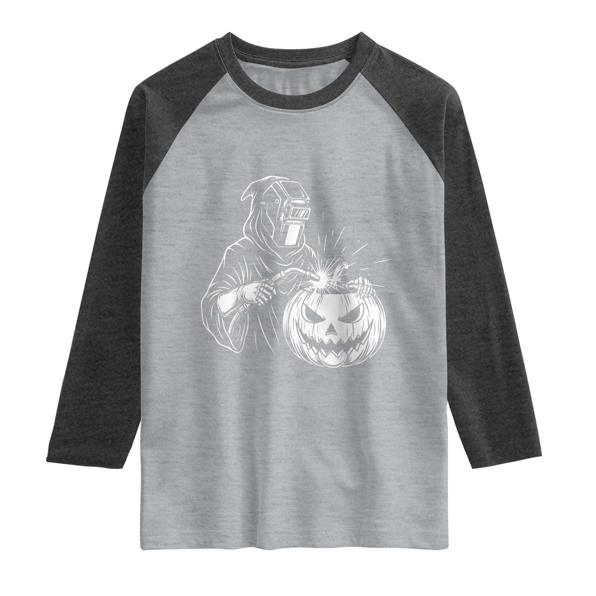 Funny Welder Halloween Grim Reaper Raglan Shirt Spooky Tradesman Welding