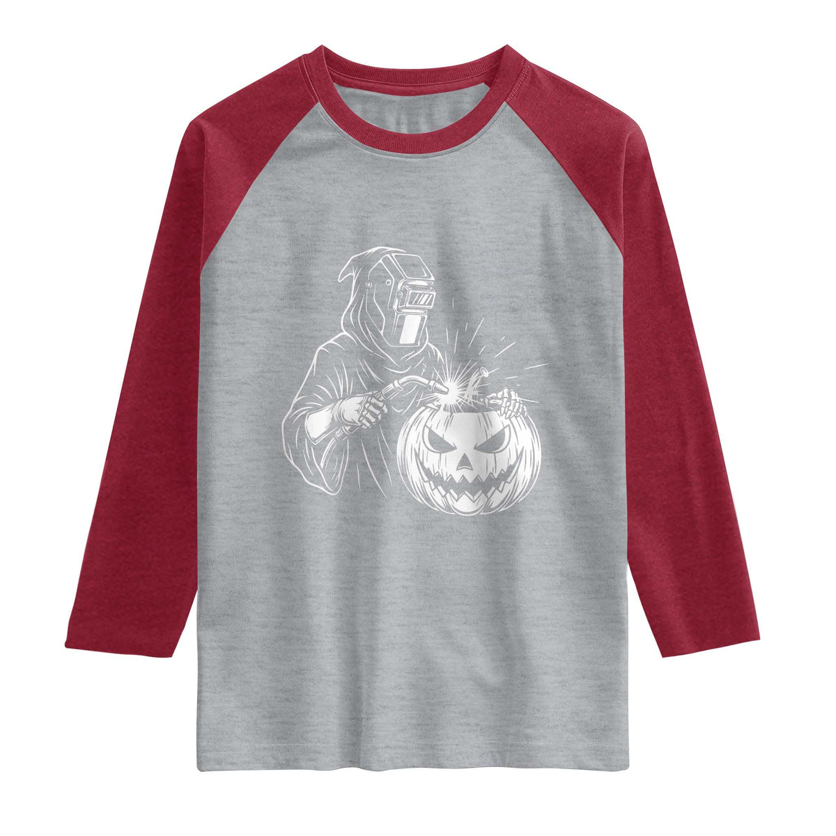 Funny Welder Halloween Grim Reaper Raglan Shirt Spooky Tradesman Welding