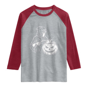 Funny Welder Halloween Grim Reaper Raglan Shirt Spooky Tradesman Welding