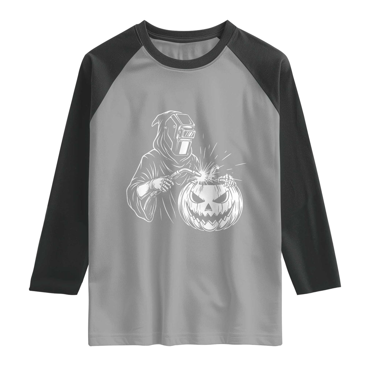 Funny Welder Halloween Grim Reaper Raglan Shirt Spooky Tradesman Welding
