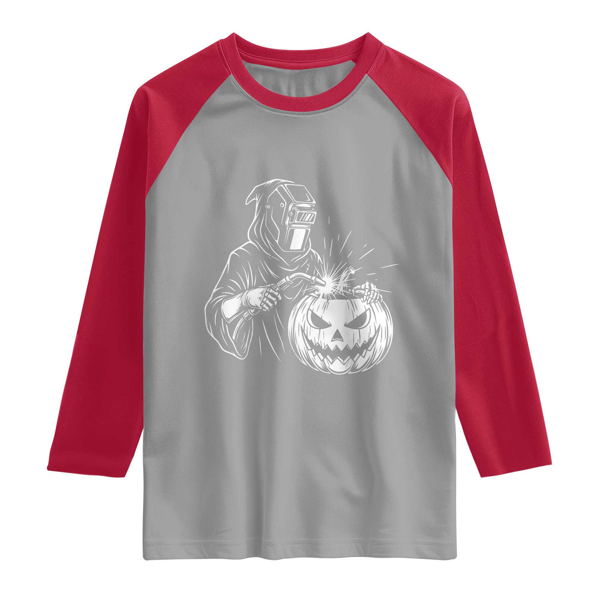Funny Welder Halloween Grim Reaper Raglan Shirt Spooky Tradesman Welding