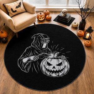 Funny Welder Halloween Grim Reaper Round Rug Spooky Tradesman Welding