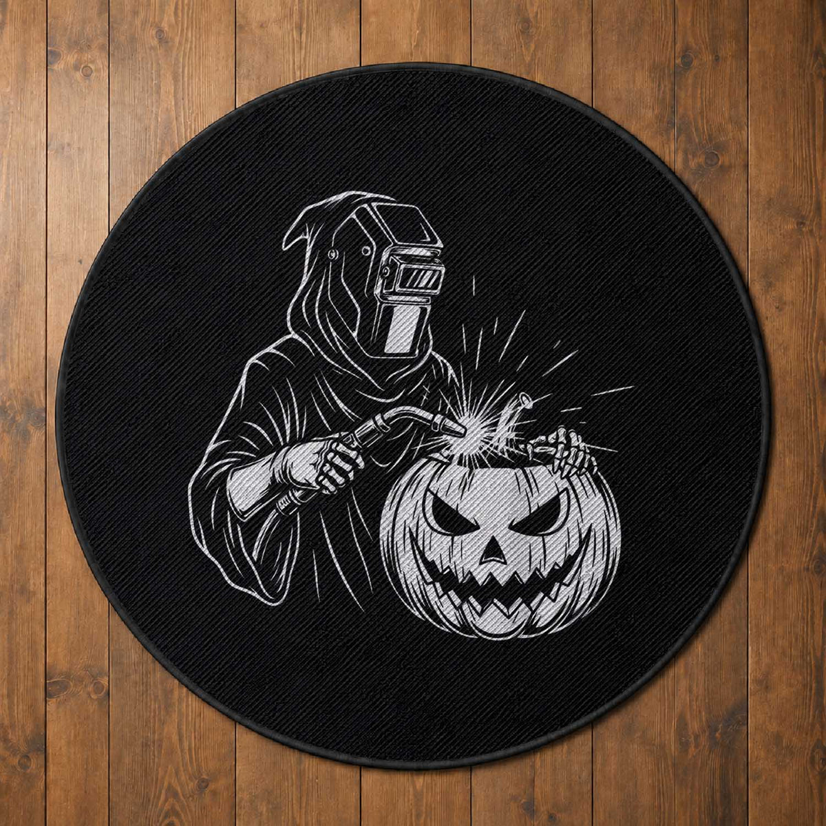 Funny Welder Halloween Grim Reaper Round Rug Spooky Tradesman Welding