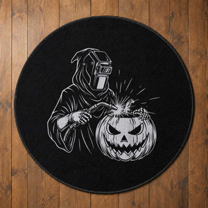 Funny Welder Halloween Grim Reaper Round Rug Spooky Tradesman Welding