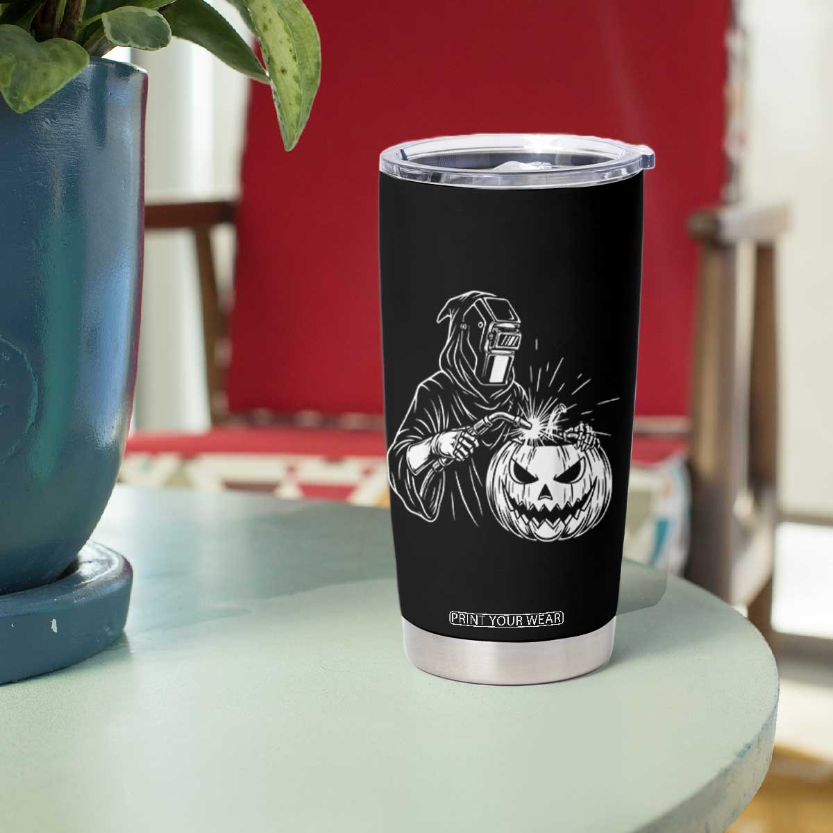Funny Welder Halloween Grim Reaper Tumbler Cup Spooky Tradesman Welding