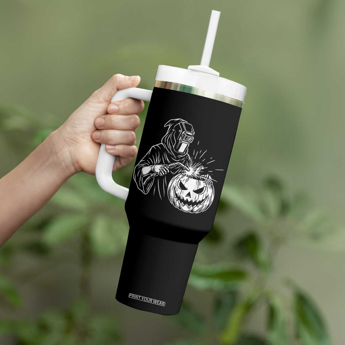 Funny Welder Halloween Grim Reaper Tumbler With Handle Spooky Tradesman Welding