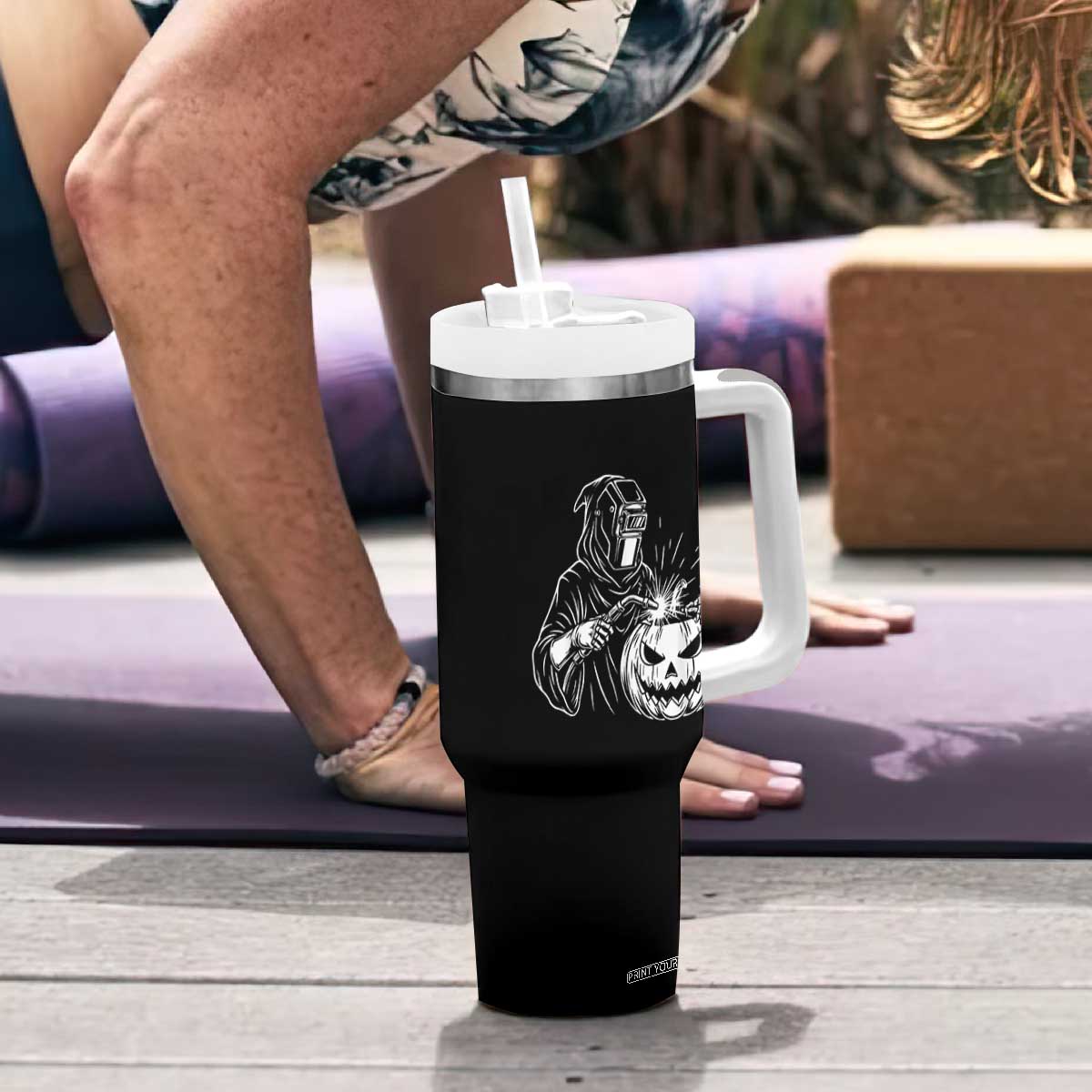 Funny Welder Halloween Grim Reaper Tumbler With Handle Spooky Tradesman Welding