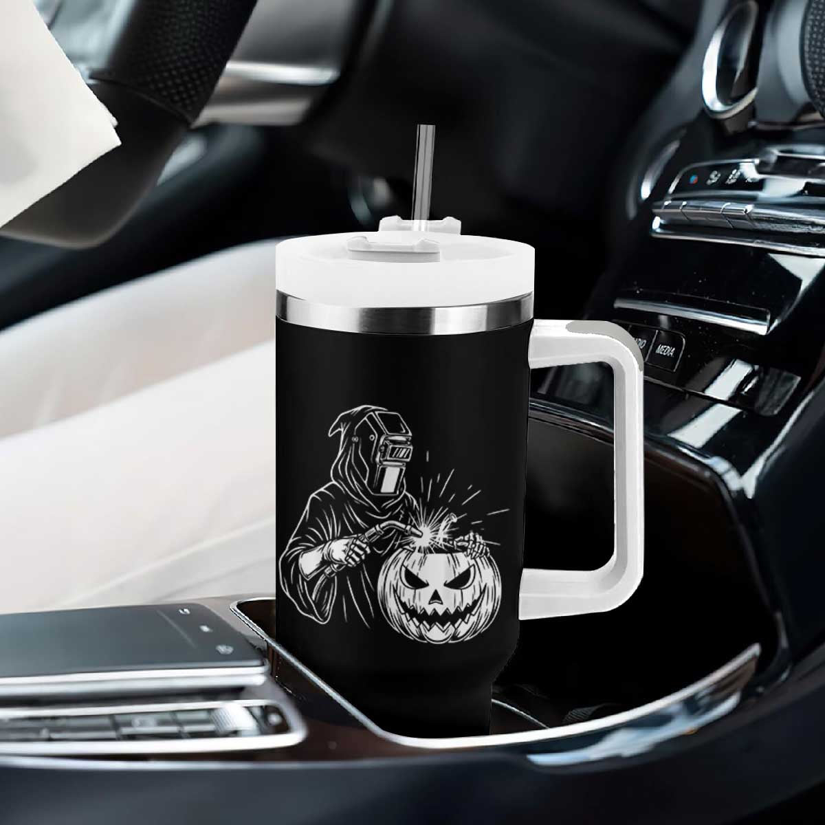 Funny Welder Halloween Grim Reaper Tumbler With Handle Spooky Tradesman Welding
