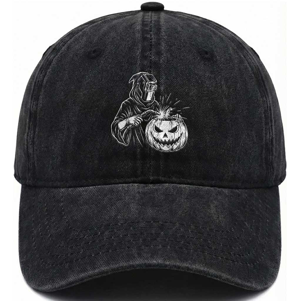 Funny Welder Halloween Grim Reaper Washed Cotton Baseball Cap Spooky Tradesman Welding