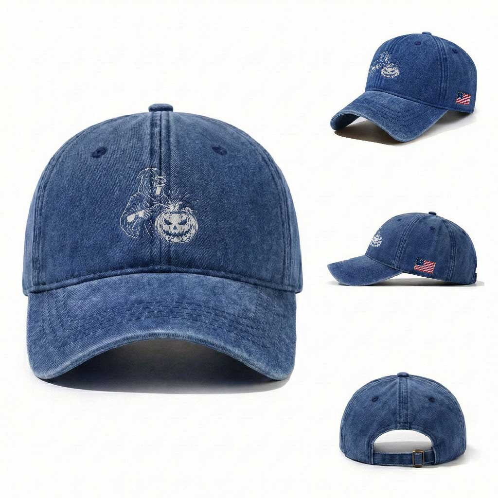 Funny Welder Halloween Grim Reaper Washed Cotton Baseball Cap Spooky Tradesman Welding