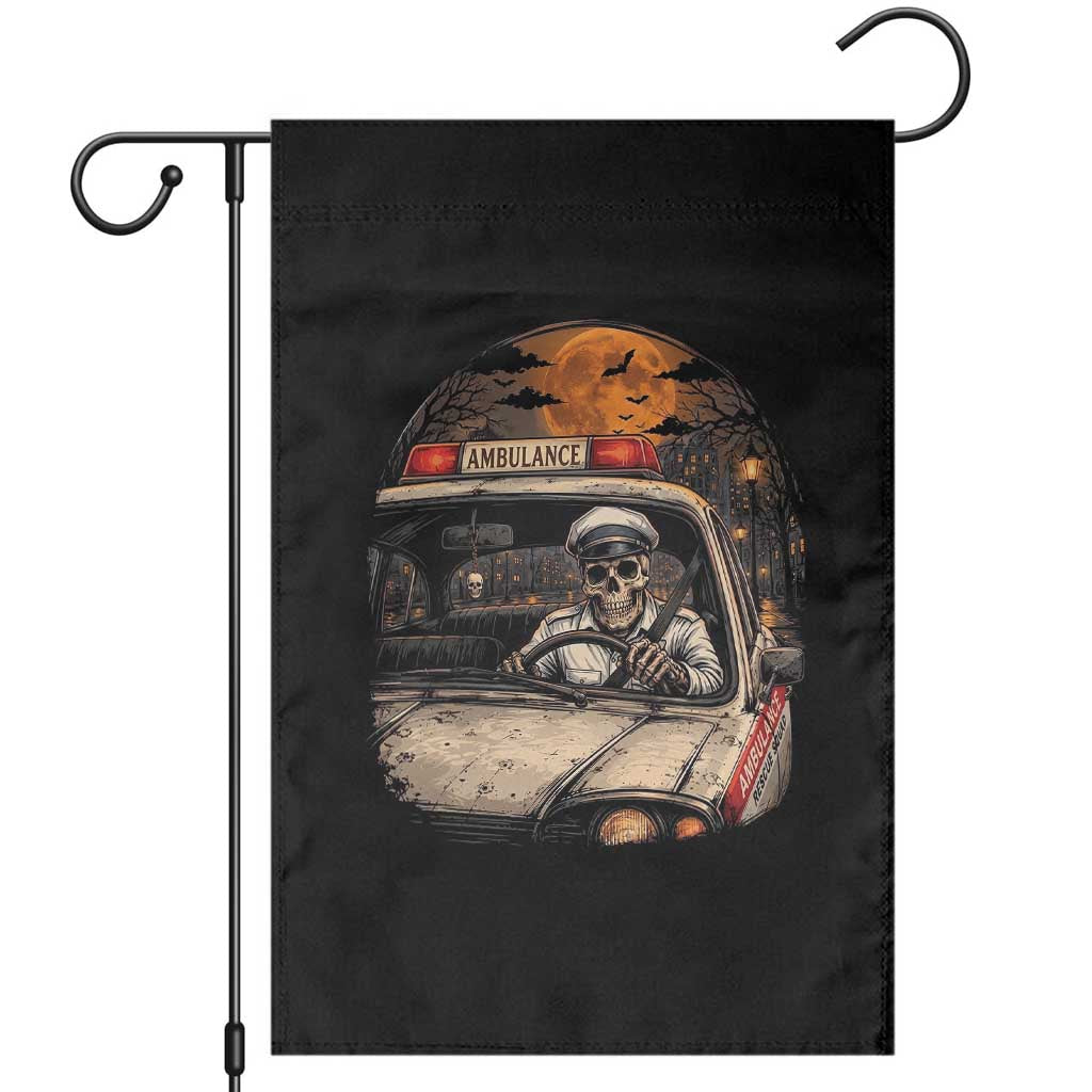 Funny Halloween Skeleton Paramedic Ambulance Driver Garden Flag Spooky Rescue Squad Emergency Medical