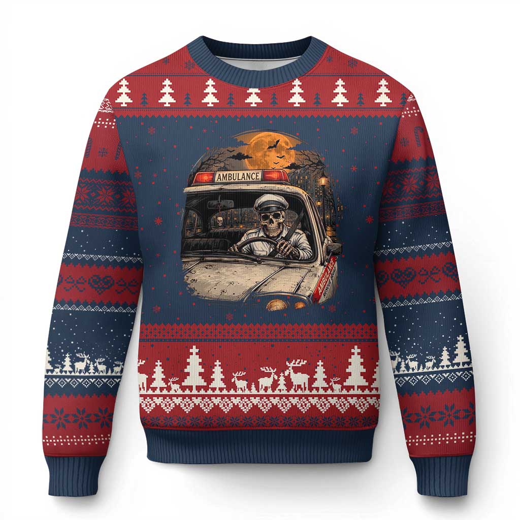 Funny Halloween Skeleton Paramedic Ambulance Driver Ugly Christmas Sweater Spooky Rescue Squad Emergency Medical