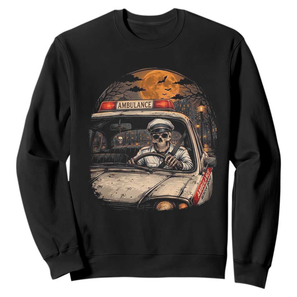 Funny Halloween Skeleton Paramedic Ambulance Driver Sweatshirt Spooky Rescue Squad Emergency Medical