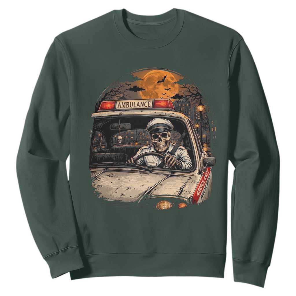 Funny Halloween Skeleton Paramedic Ambulance Driver Sweatshirt Spooky Rescue Squad Emergency Medical
