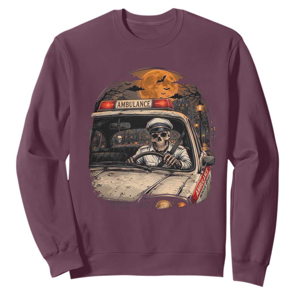 Funny Halloween Skeleton Paramedic Ambulance Driver Sweatshirt Spooky Rescue Squad Emergency Medical