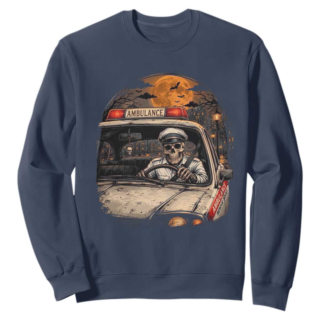 Funny Halloween Skeleton Paramedic Ambulance Driver Sweatshirt Spooky Rescue Squad Emergency Medical