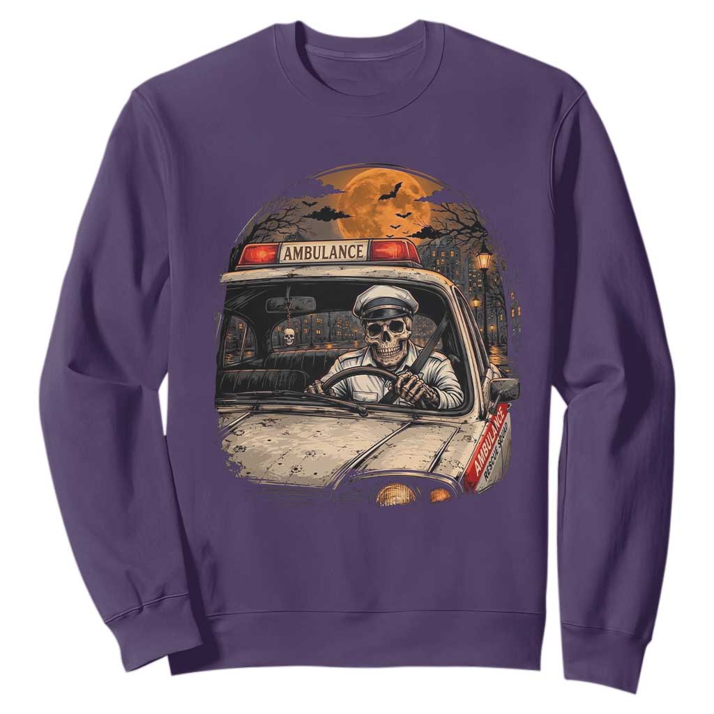 Funny Halloween Skeleton Paramedic Ambulance Driver Sweatshirt Spooky Rescue Squad Emergency Medical