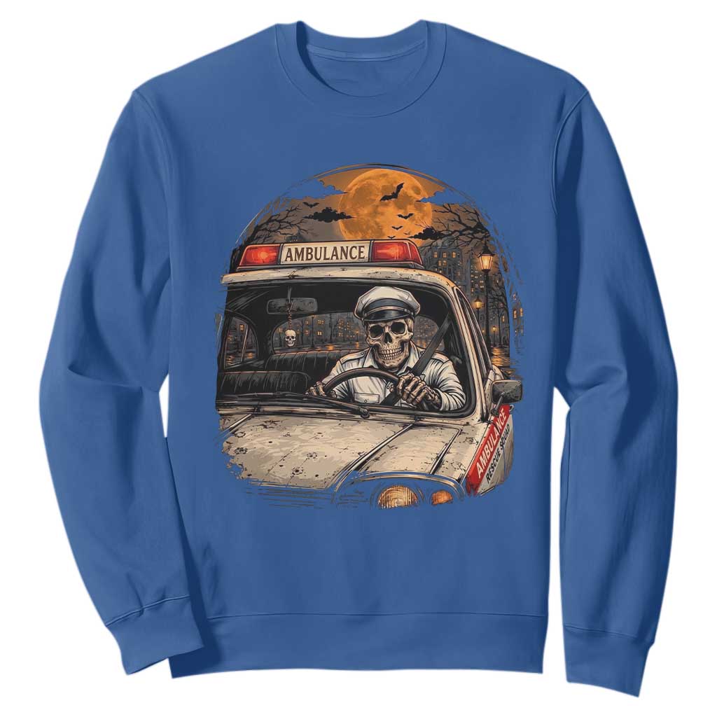 Funny Halloween Skeleton Paramedic Ambulance Driver Sweatshirt Spooky Rescue Squad Emergency Medical